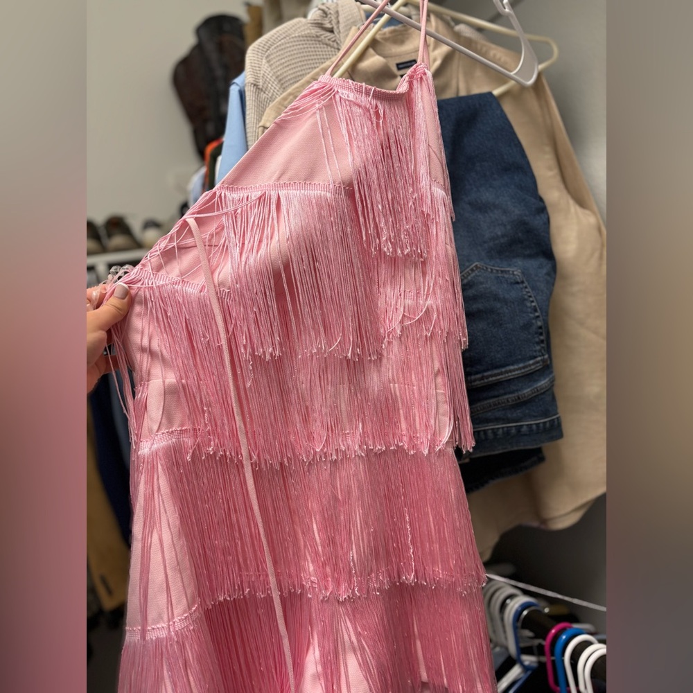 Main Strip Vibrant Pink Fringe Dress